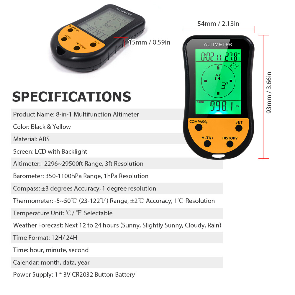 Electronic Digital Altimeter 8 in 1 Multifunction LCD Backlight K7Z7