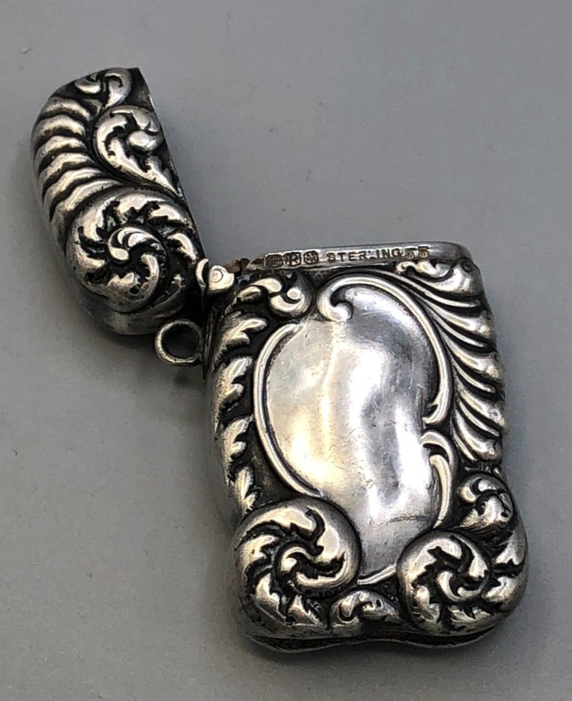 Vintage Blackington Sterling Silver hinged Match Case 1 3/8" x 2 3/8"