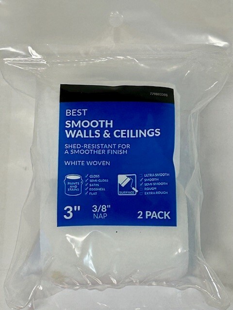 2- Pack  BEST White Woven 3” Mini Paint Rollers 3/8” Nap Core