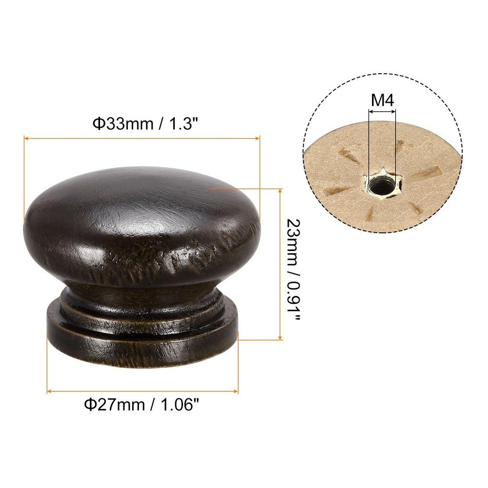 12pcs Round Wood Knobs 33x23mm Pull Handles for Drawer with Screws Black Walnut