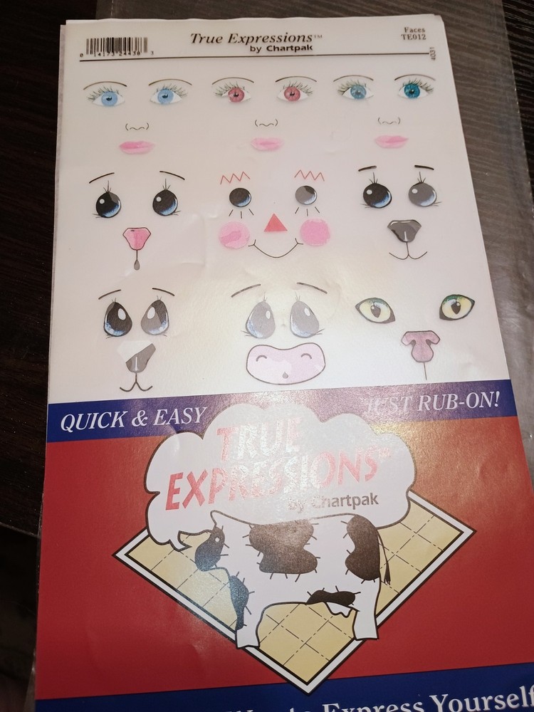 Crafts Rub On Faces By Chartpack True Expressions Open 14 Faces Vintage