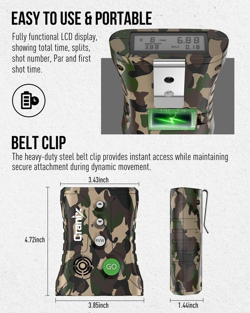 Professional Shot Timer for Shooting Competition, 0.01s Precision Tactical Gray