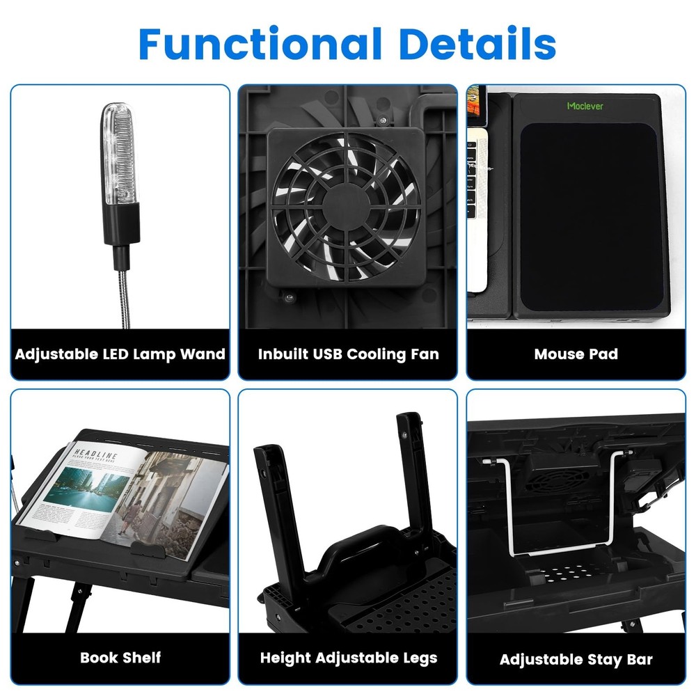 Folding Laptop Lap Desk, Height & Angle Adjustable Table, Black