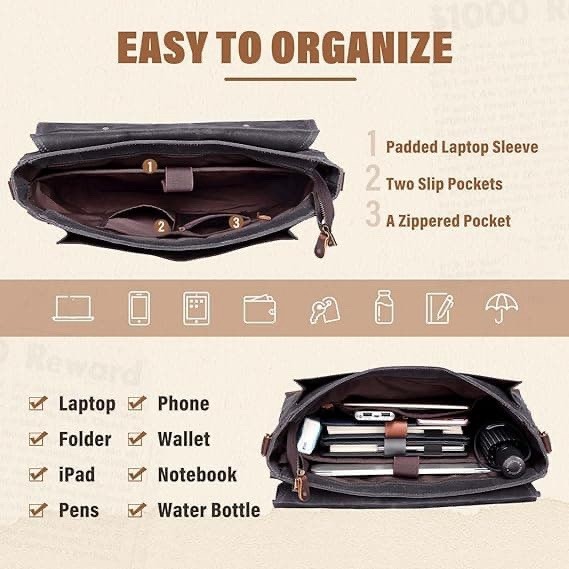 Vaschy Style Meets Functionality Messenger Laptop Bag 16.5''