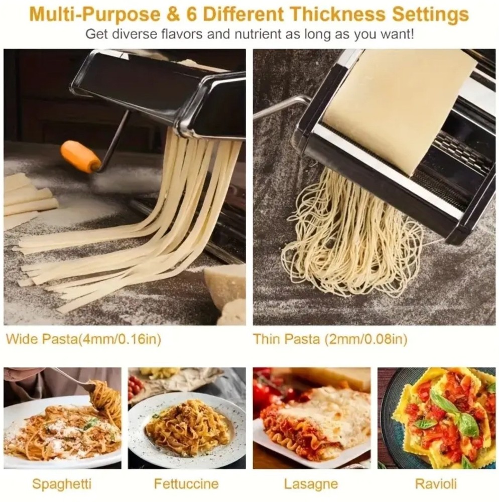Spaghetti Maker, Pasta Machine with 8 Adjustable Thickness Settings