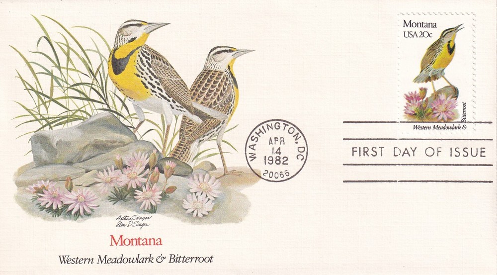 STAMP US SCOTT 1978 "Montana State Birds & Flower" 20 CENT FDC 1982 - D