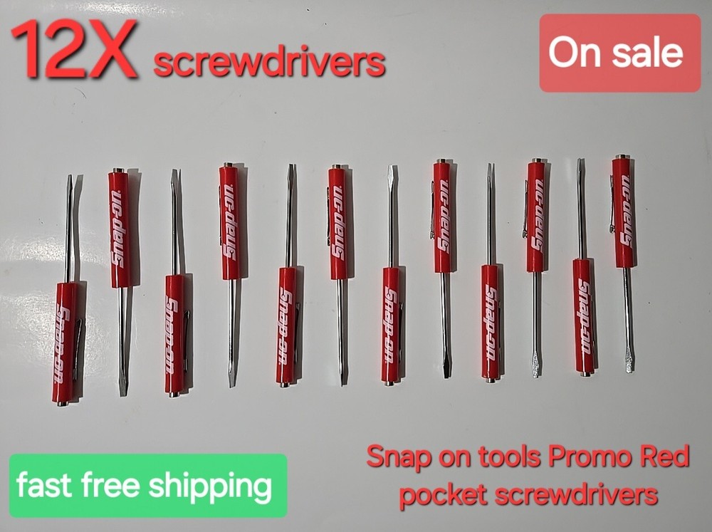 12 Snap on tools screwdrivers per order  . red pocket screwdriver . magnet ends