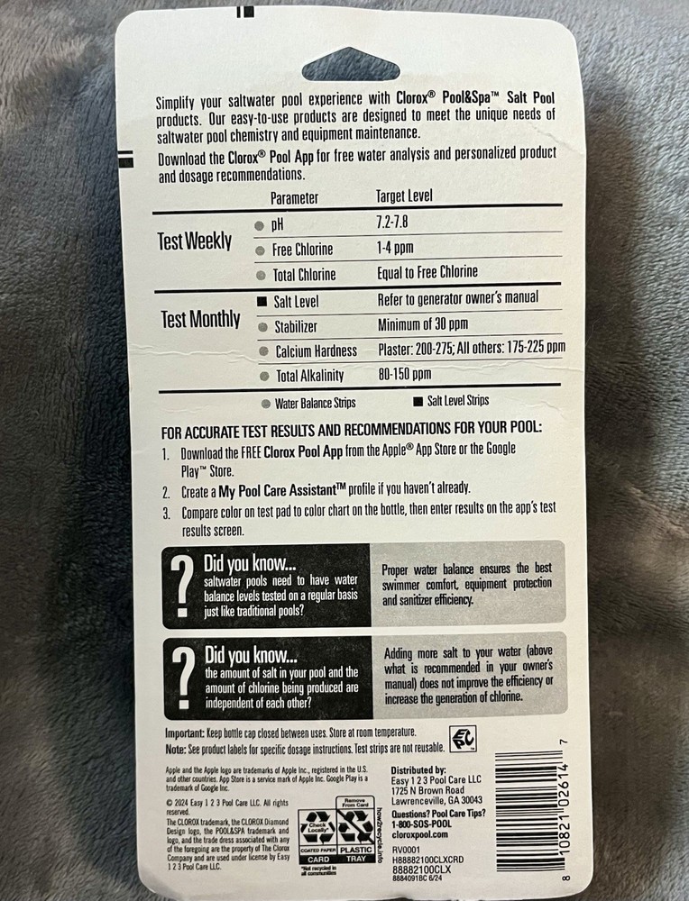 Clorox Salt Water Pool Test Strips
