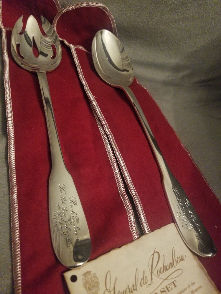 GORHAM Silverplate Serving Salad Set 12" ROCHAMBEAU Lt Gov JABEZ BOWEN 1780