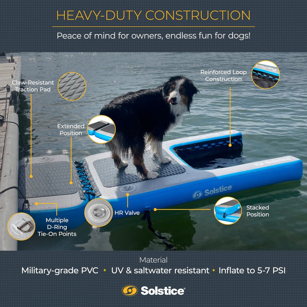 Solstice 8x5 Ft Inflatable Floating Dock Platform & Original Pup Plank Dog Float