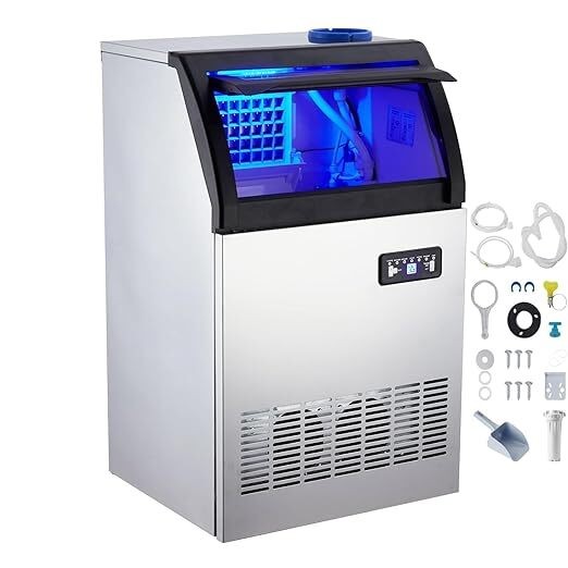 120LBS Commercial Ice Maker Built-in Ice Cube Machine 33Lbs Bin Storage