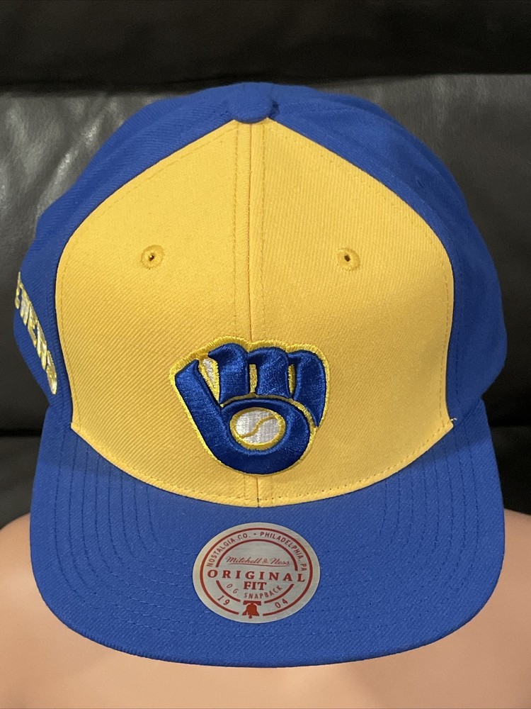 NWT Milwaukee Brewers MLB Snapback Hat LOGO Mitchell & Ness Baseball Throwback