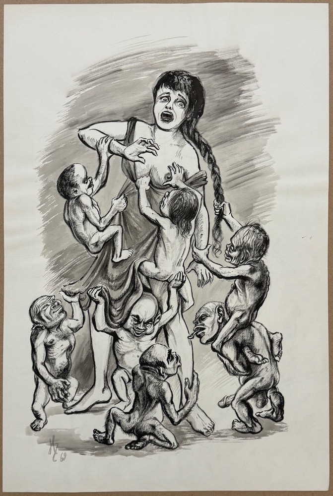 Harald Zipfel, drawing, 1969, autographed and dated