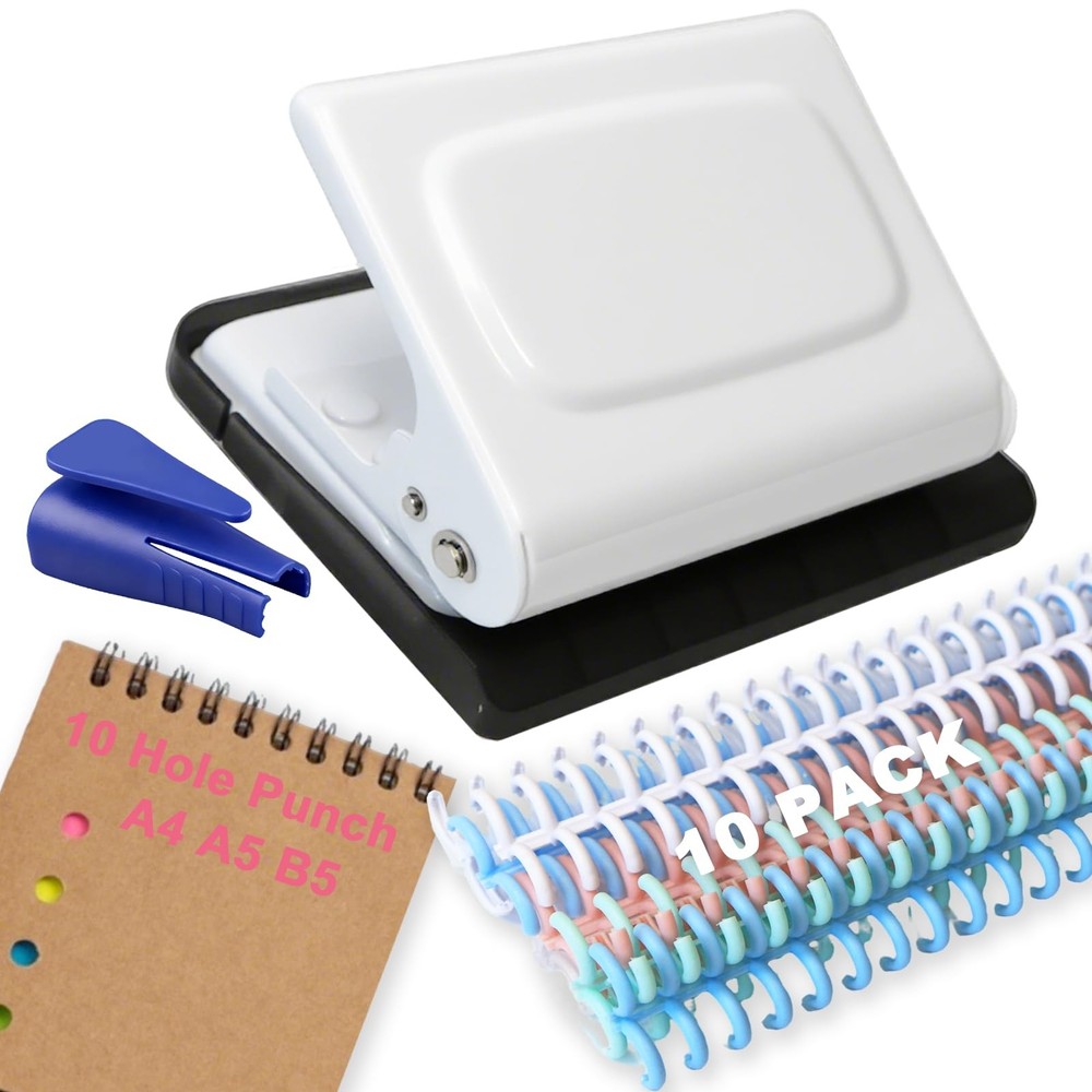 10 Hole Punch Binding Machine for Planner, Manual Binding System with 10 Mult...