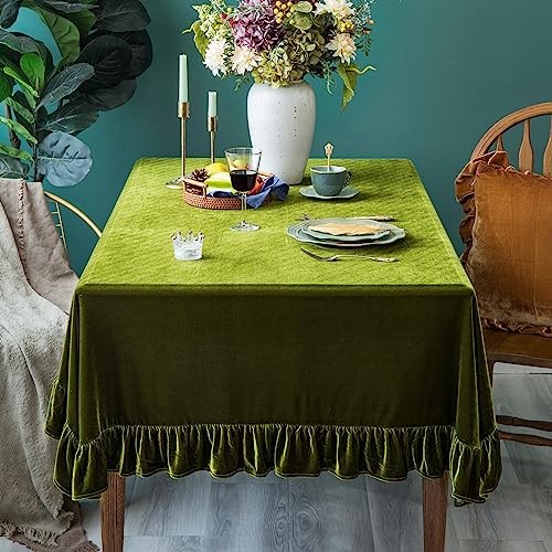 Velvet Tablecloth Luxurious Solid 102" x 60" (Rectangular) Olive Green