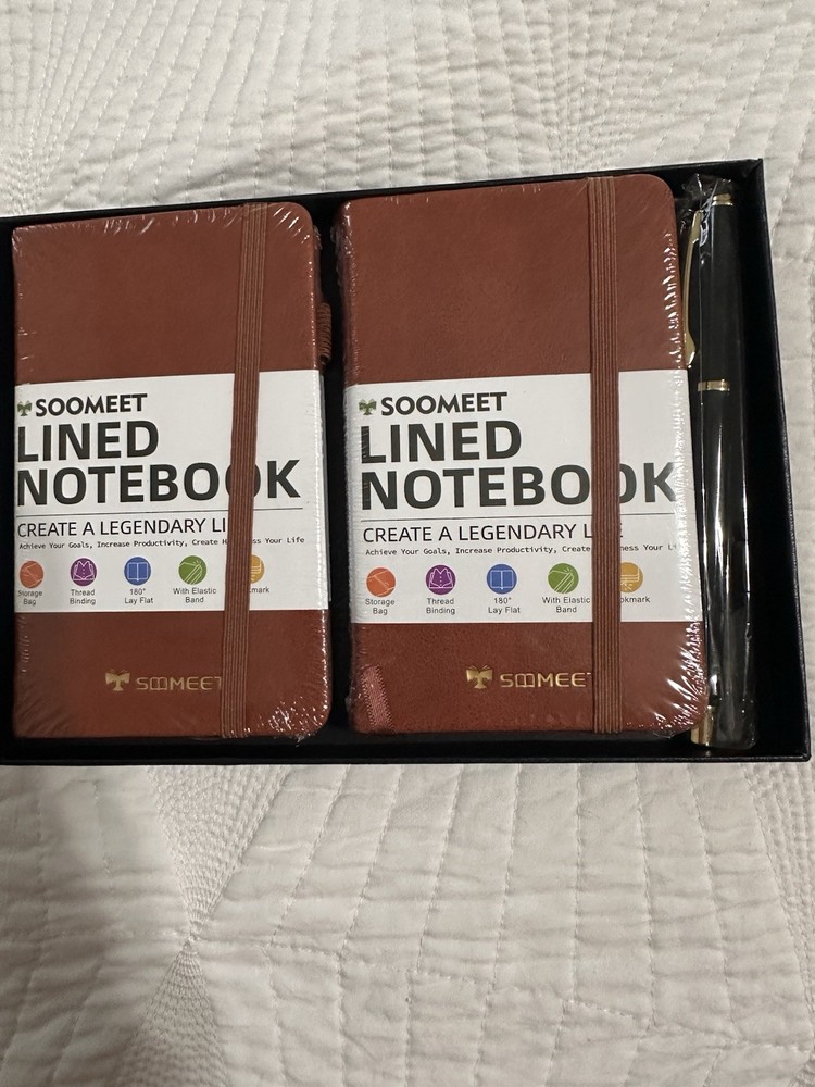 Soomeet 2 Pack Lined Mini Journals & Pen In Gift Box