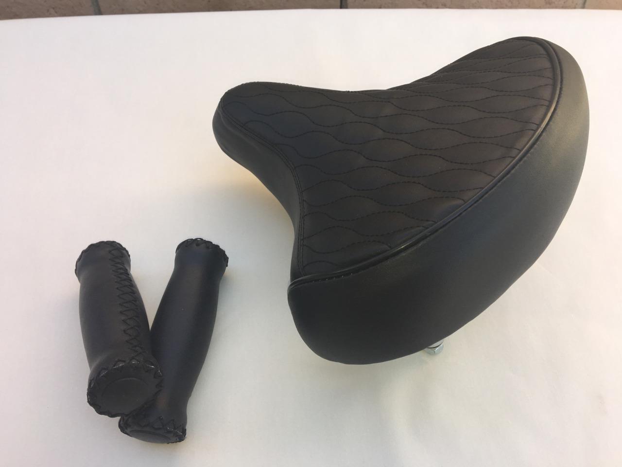 Beach Cruiser Bike Diamond Saddle Seat *BLACK w/Springs +Grips Handlebar Comfort