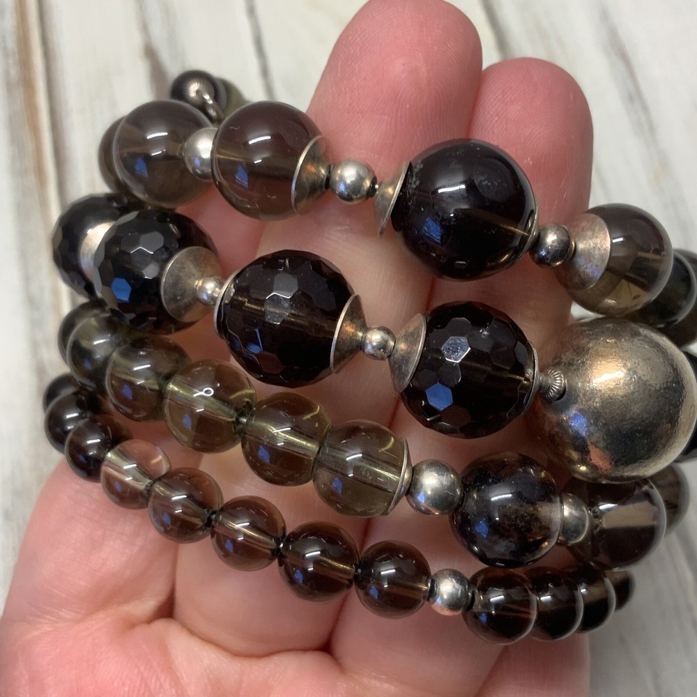 Memory wire twisted wrap smoky quartz bracelet