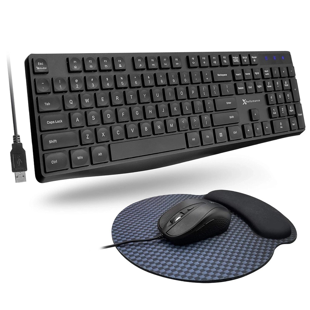 X9 Black Wired Keyboard Mouse Combo with Mouse Pad Ergonomic Full-Size USB