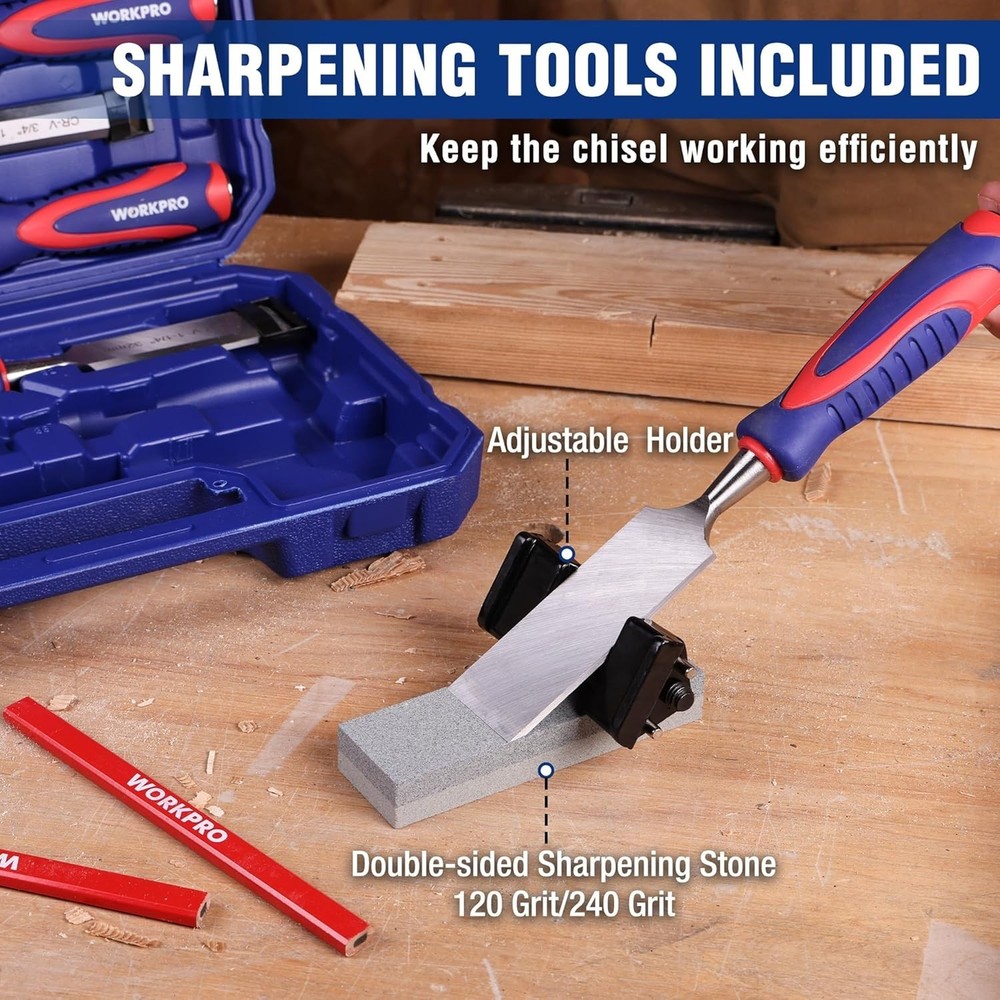 Complete Woodworking Chisel Kit - 10-Piece Bevel Edge Set with Sharpening Tools
