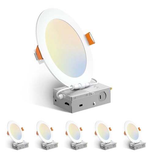 6 Pack 5CCT Ultra-Thin LED Recessed Ceiling Light with Junction 6 Inch White