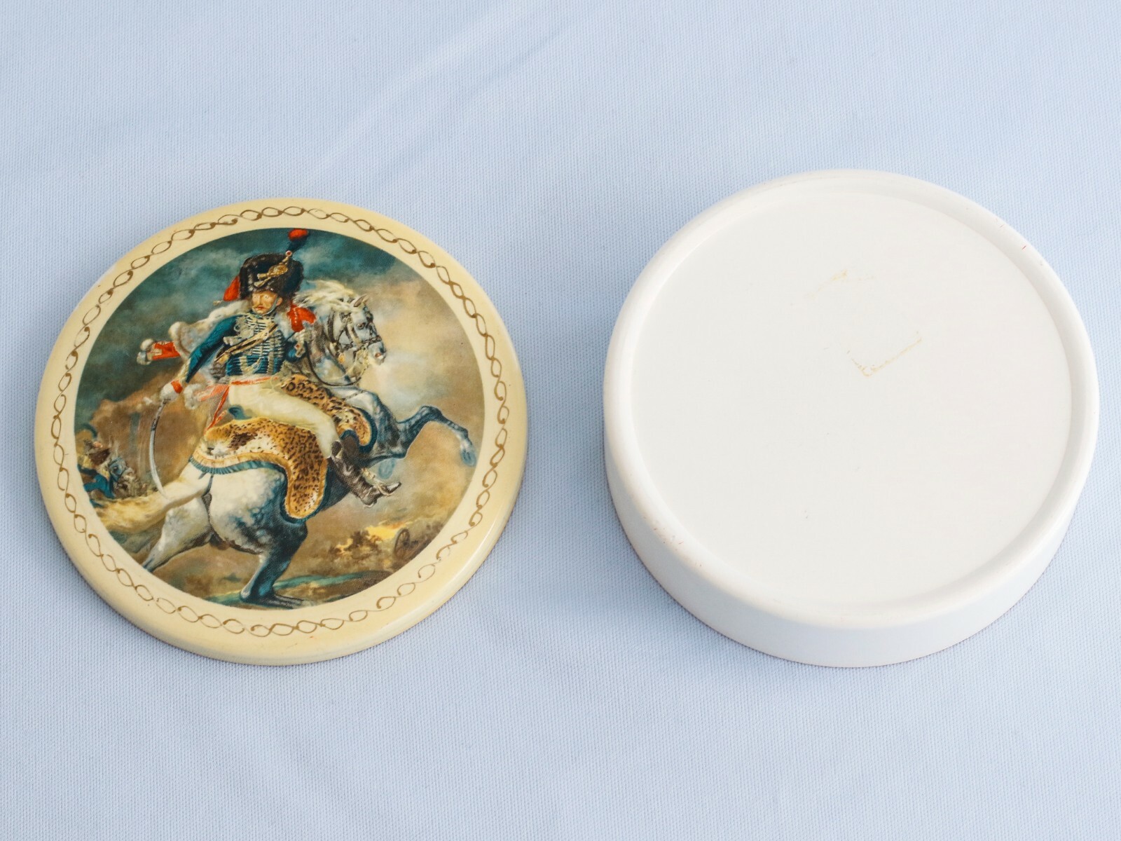 Vintage Metal Box Painting French Napoleon Cavalry Soldier Waterloo Gericault