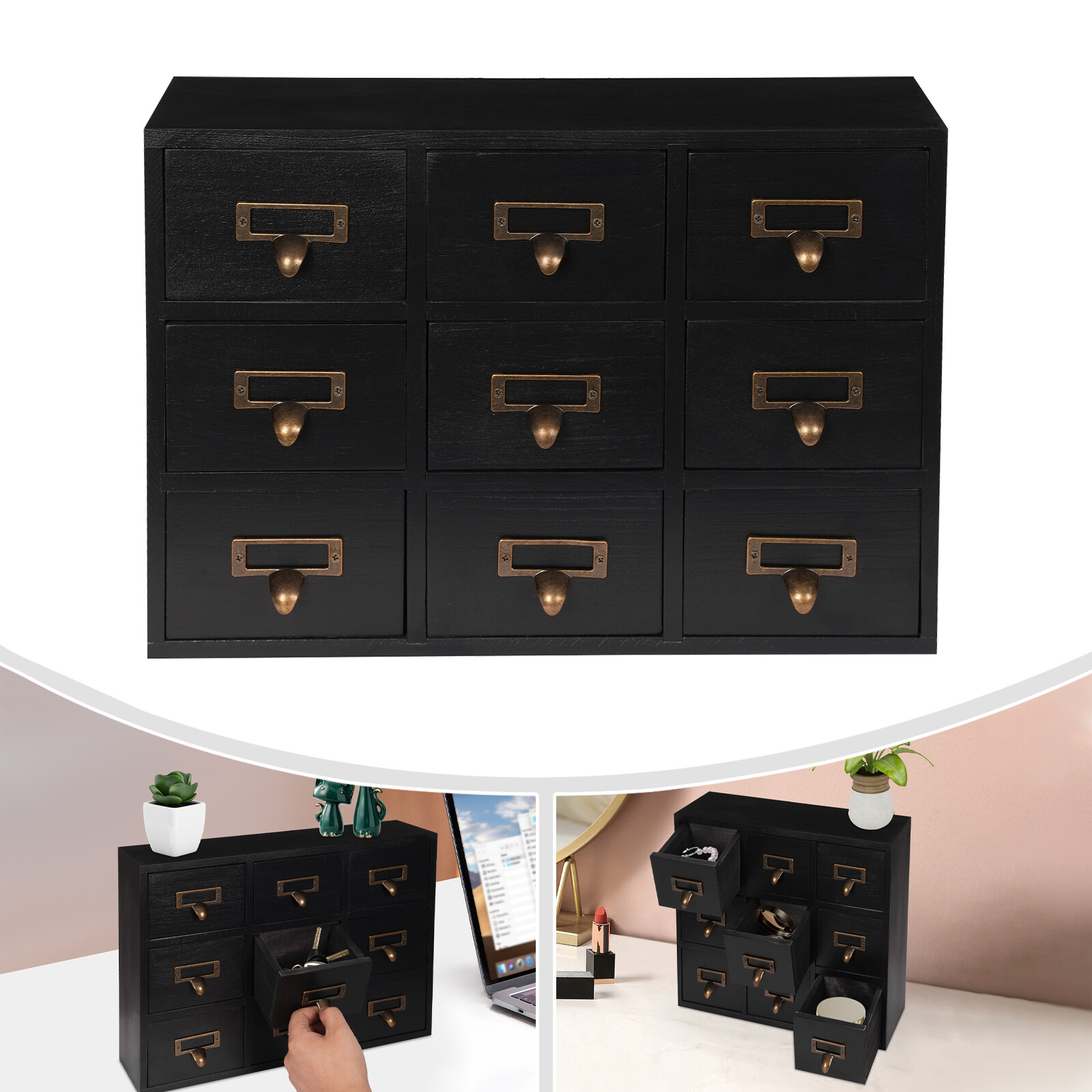 Apothecary Chest Cabinet, Wooden Medicine Drawer Organizer Box With 9 Drawer