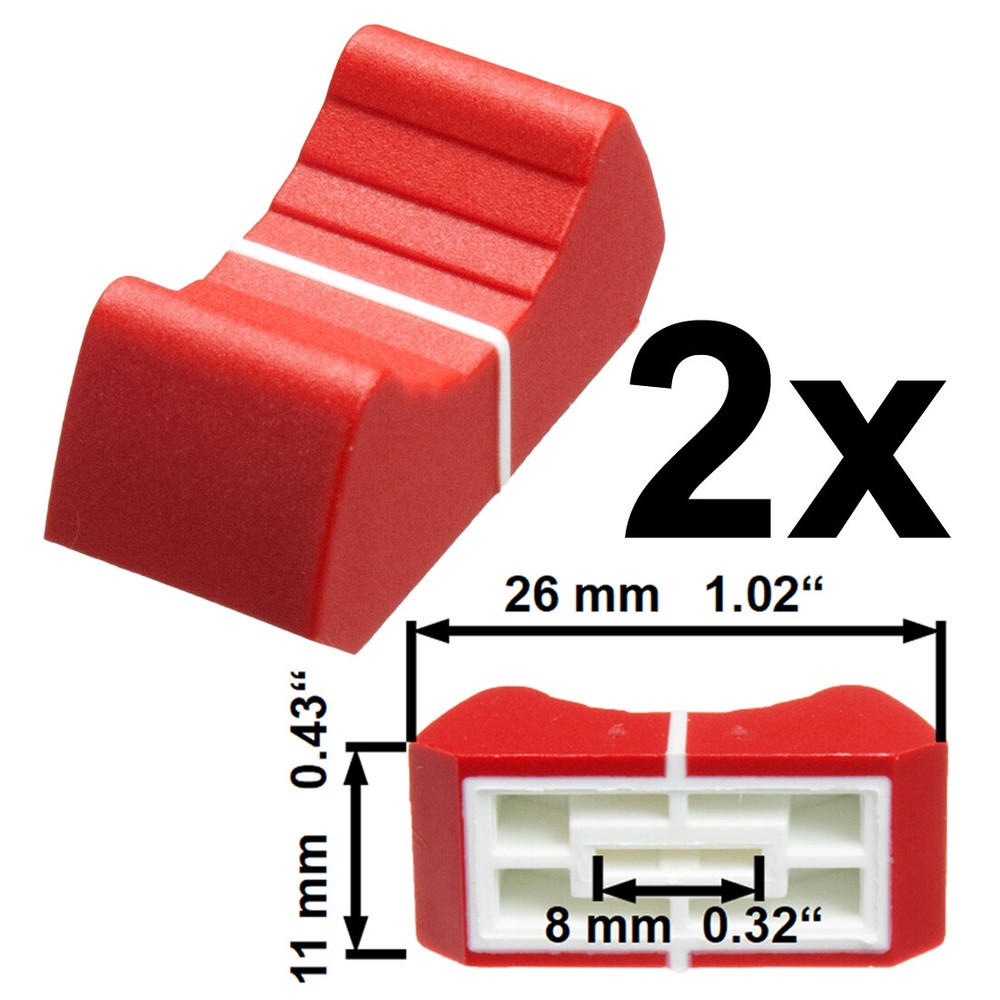 Sifam 2x FADER KNOBs CAP RED fit 8 mm slide potentiometer replacement pot