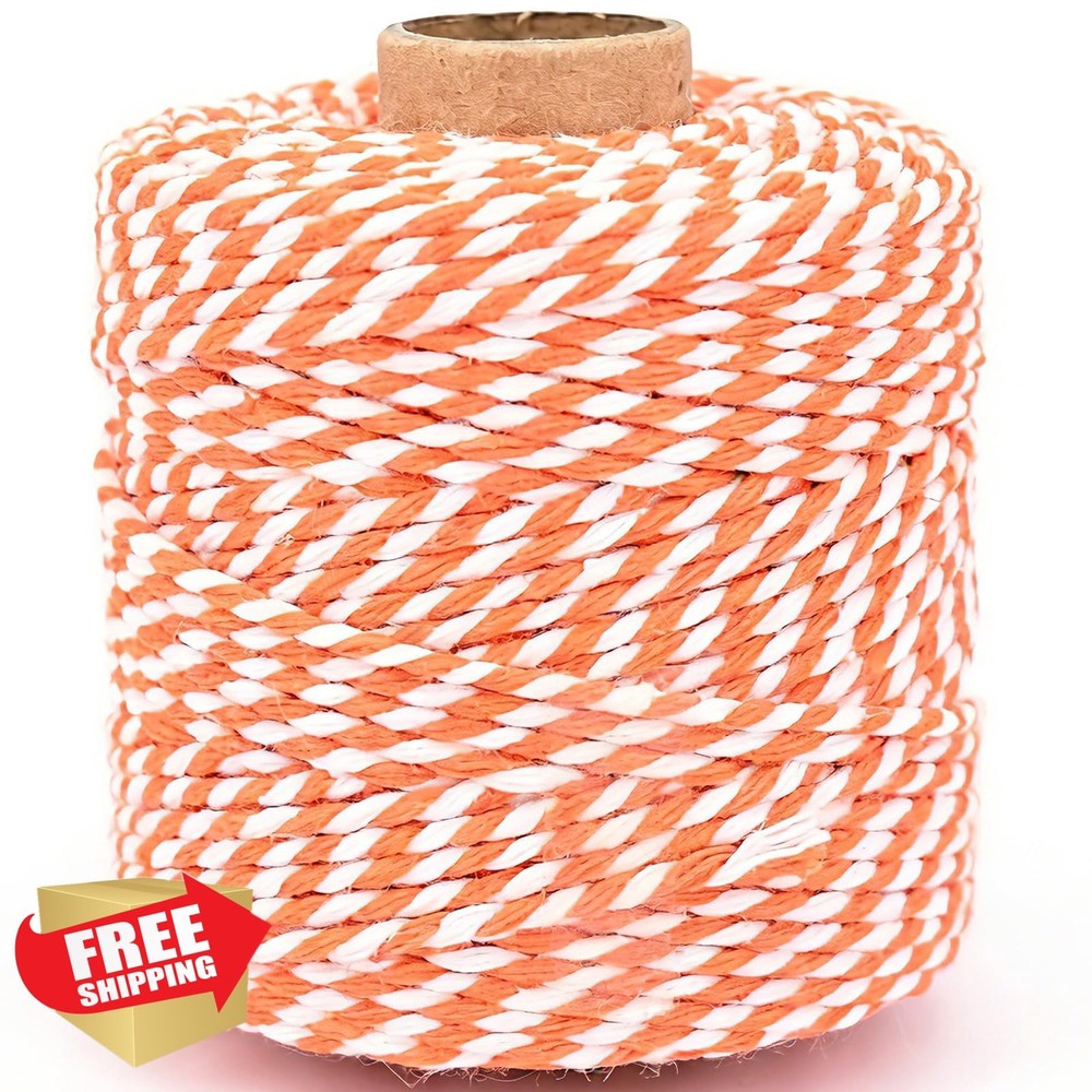 Orange White Cotton Twine String, 164ft, 2mm Thick
