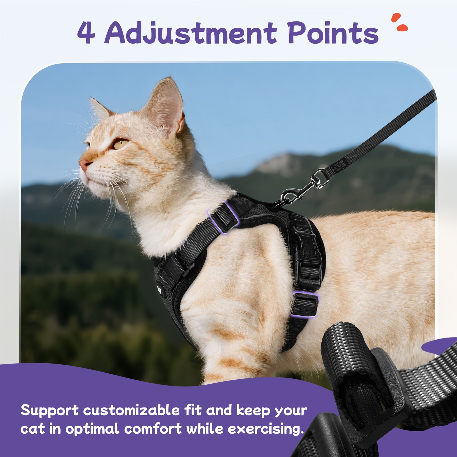 Pigo Cat Harness & Leash Escape Proof Soft Adjustable Vest Breathable Reflective