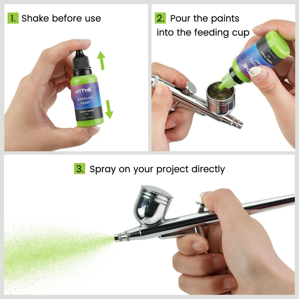 42 Color Acrylic Airbrush Paint Set with Thinners - Opaque, Metallic, Neon