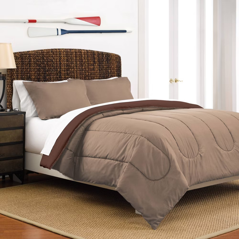 Twin Reversible Comforter Set Khaki/Chocolate - Martex