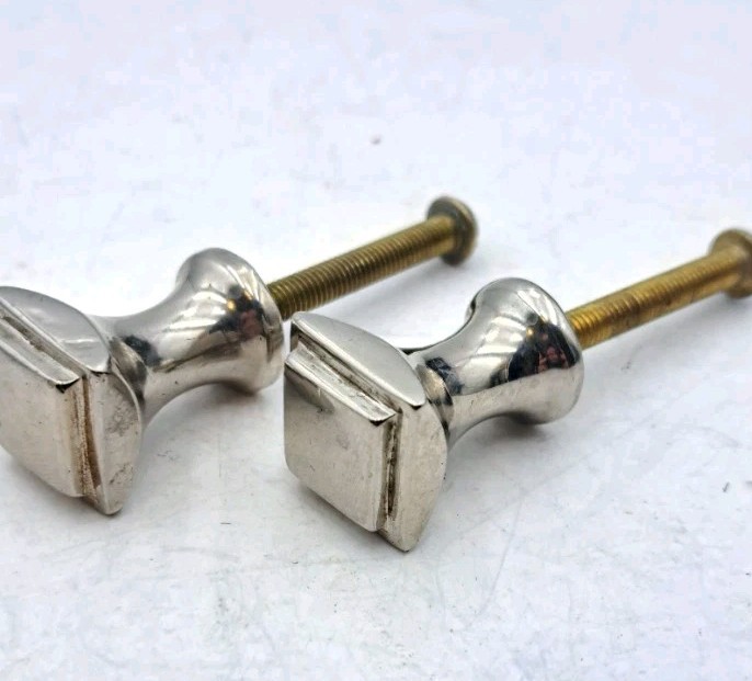 Antique Pulls Knobs Drawer Knob Art Deco Crome Old Vintage Hardware Pair