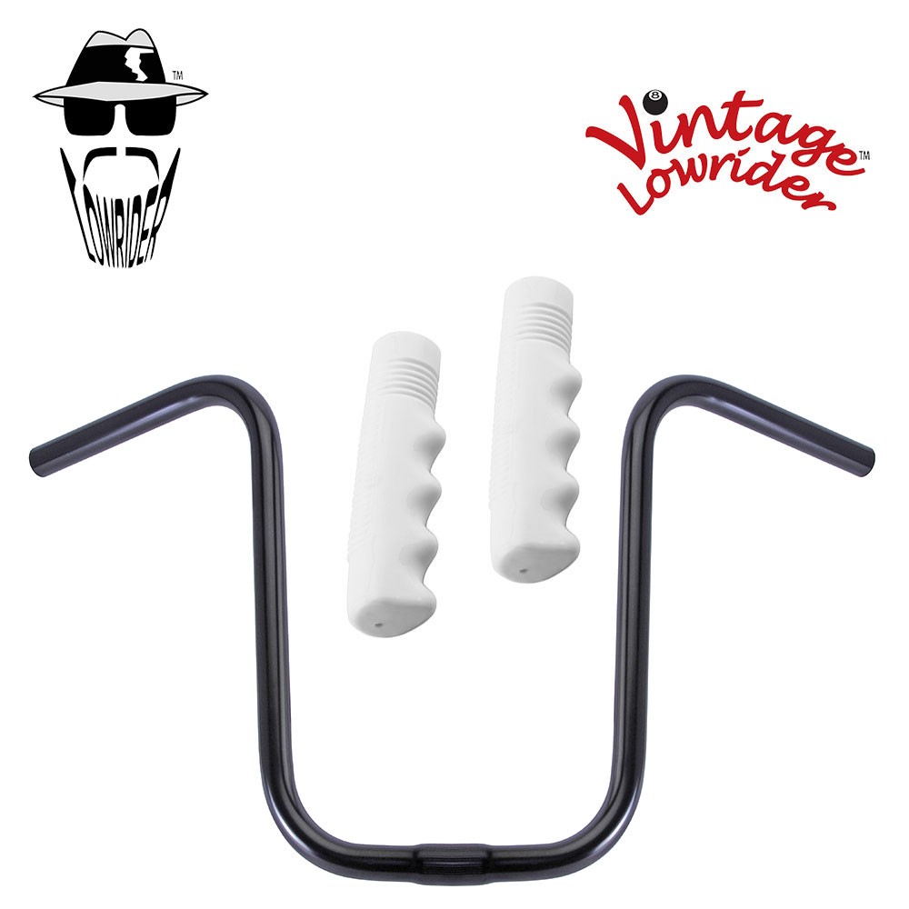 Original Lowrider 13" 25.4 U Handlebar Black 120mm Grips Solid/White