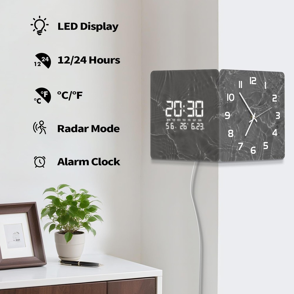 Electric Digital Wall Corner Clock with Temperature/Humidity//Time/Date Smart...