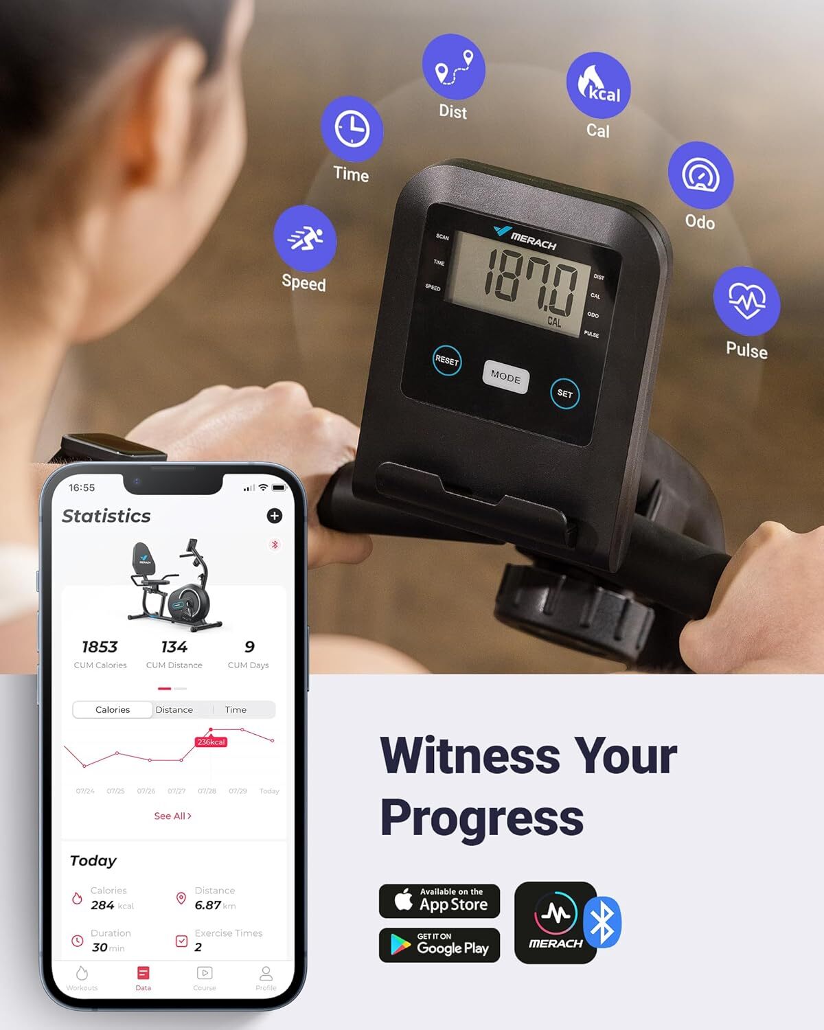 MERACH S08 Recumbent Exercise Bike Workout Machine Full Body Fitness Bluetooth