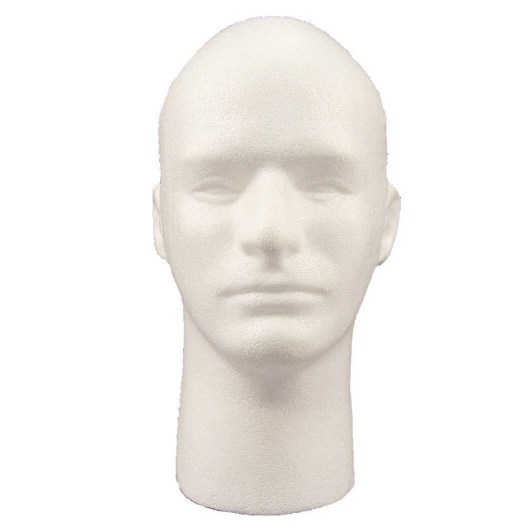 Male White Styrofoam Head Foam Mannequin Face Bust Form Display Stand 11 Inch
