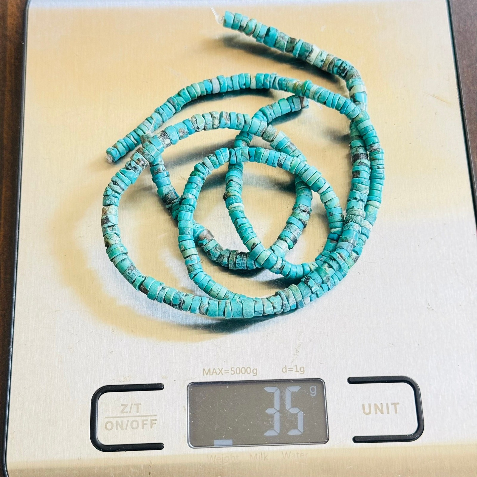 VTG Genuine Blue Turquoise Loose beads Heishi 2 strands Lot 15" 35g 5mm Natural