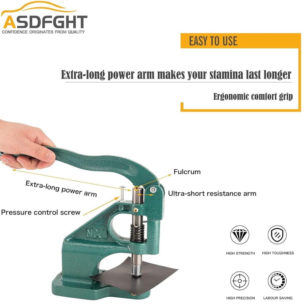 Efficient Grommet Machine Kit - 3 Interchangeable Dies & 1500 Grommets Included