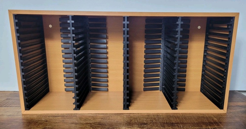 CD STORAGE BOX, 60 CD HOLDER, TIMBER AND PLASTIC CONSTRUCT