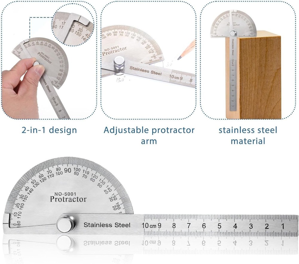 Versatile Stainless Steel Protractor - Ideal for Crafts, Engineering & Woodwork