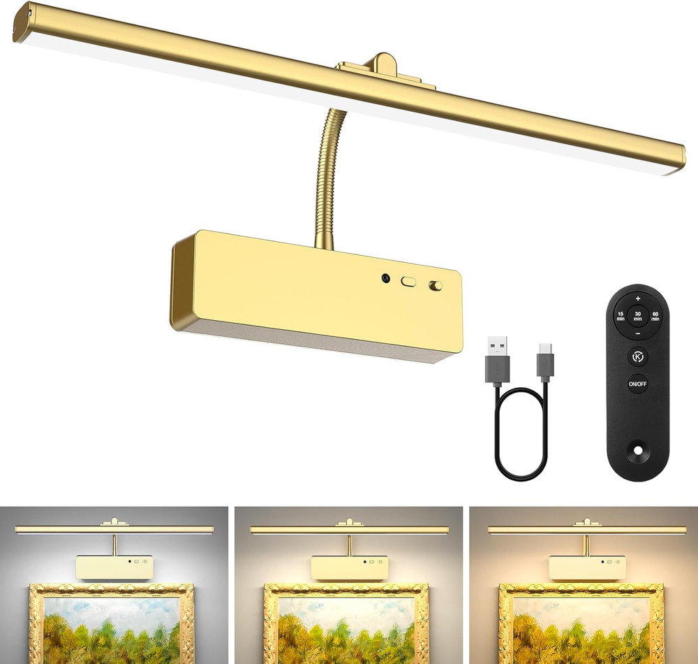 Picture Light with Remote, 15.35Inch Wireless Rechargeable Battery Wall Light...