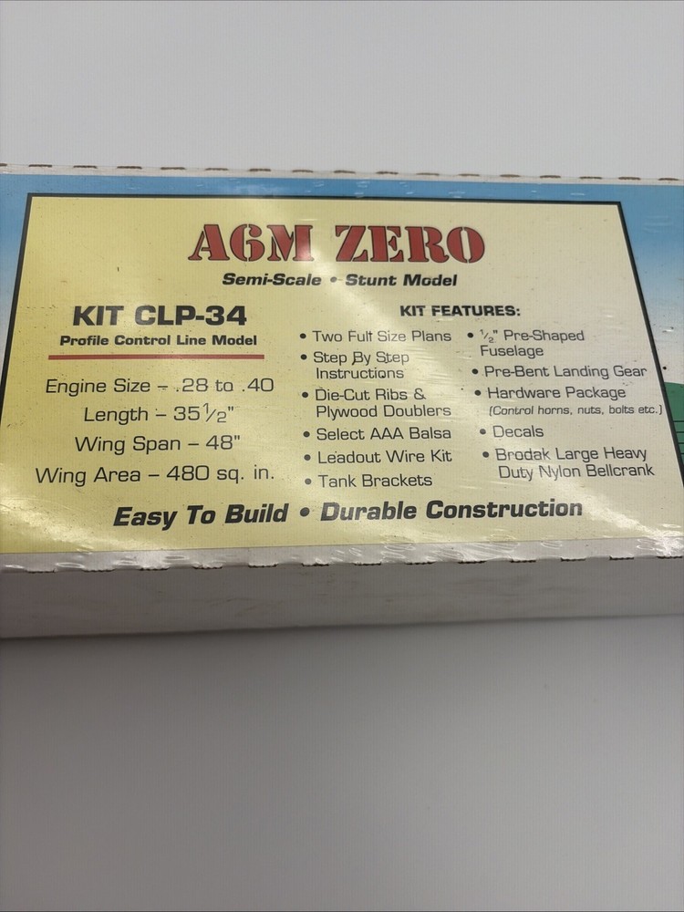 ** BRODAK ** A6M ZERO ** CONTROL LINE MODEL AIRPLANE KIT ** 48 INCH WINGSPAN