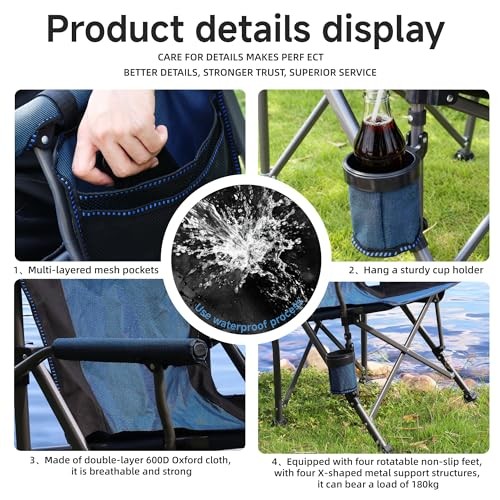 Folding Camping Chair with Cup Holder and Storage Bag, Heavy Basic Version Blue