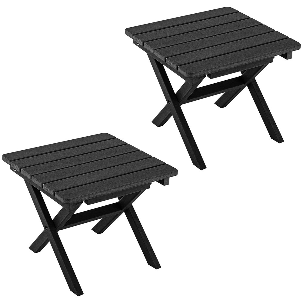 2 Pieces Folding Adirondack Side Table Poolside Garden Patio Black