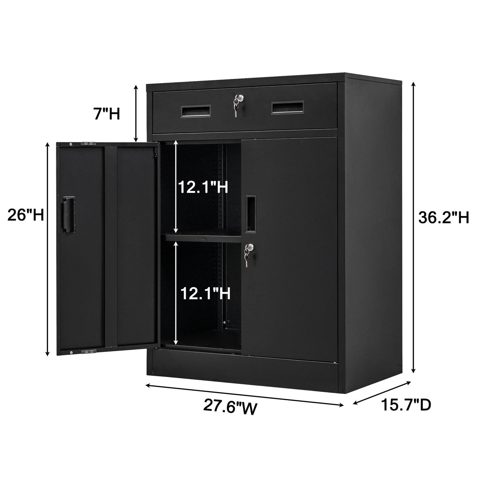 Metal Storage Cabinet, Locking Cabinet with One Drawer and Adjustable Shelf