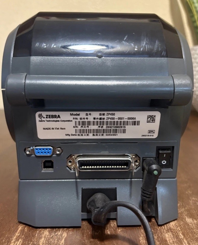 Zebra ZP450 Thermal Label Printer with Power Adapter