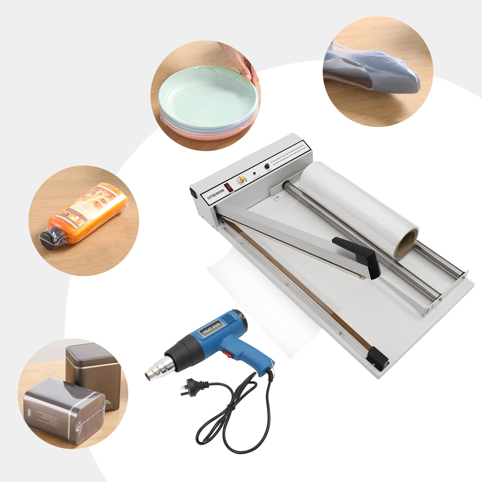 24" Shrink Film Wrap Machine, 530W Shrink Wrap Sealer with Heat Gun for PP PE