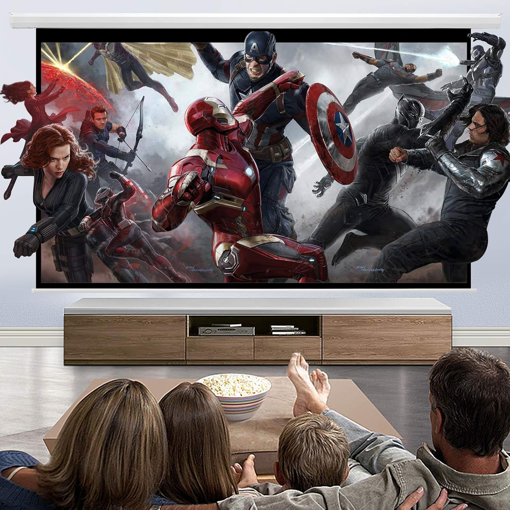 Projector Screen Motorized 100" 16:9, 4K 3D HD Electric Projector Screen Wall Mo