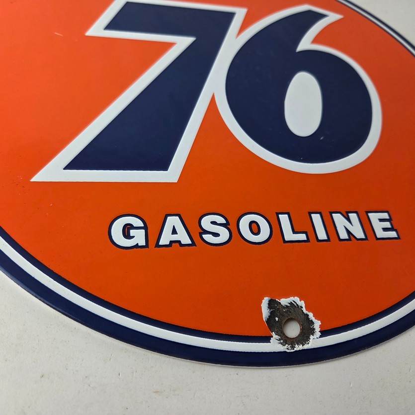 Vintage Union 76 Gasoline Sign - Porcelain Gas Motor Oil Service Pump Sign